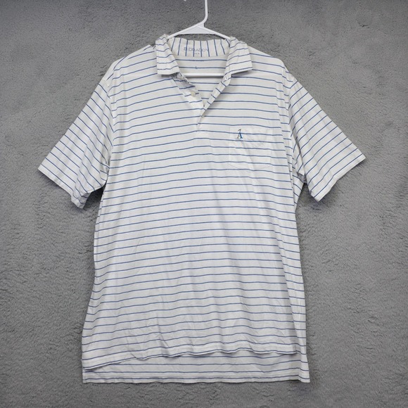 B Draddy Golf Polo Shirt Mens‎ XL White Short Sleeve Knit Striped Sports Outdoor - Picture 1 of 10